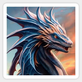 Intricate Blue and White Metallic Dragon Sticker